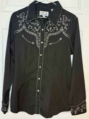 Women’s Vintage Panhandle Slim Rockabilly Pearl Snap Up Western Shirt- Large